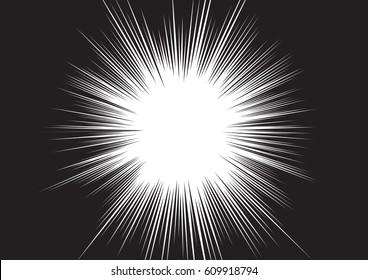 Background of radial lines for comic books. Manga speed frame, superhero action, explosion background. Black and white vector illustration