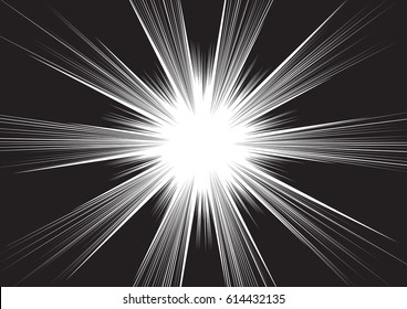 Background of radial lines for comic books. Manga speed frame, superhero action, explosion background. Black and white vector illustration