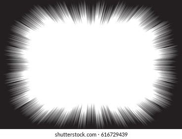 Background of radial lines for comic books. Manga speed frame, superhero action, explosion background. Black and white vector illustration