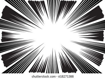 Background of radial lines for comic books. Manga speed frame, superhero action, explosion background. Black and white vector illustration