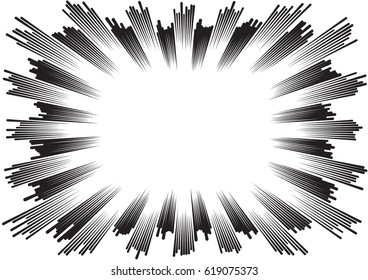 Background of radial lines for comic books. Manga speed frame, superhero action, explosion background. Black and white vector illustration