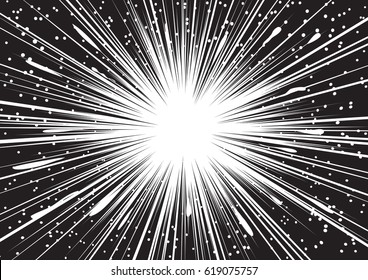 Background of radial lines for comic books. Manga speed frame, superhero action, explosion background. Black and white vector illustration