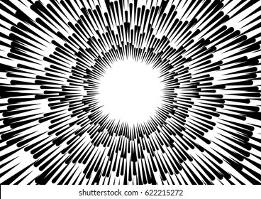 Background of radial lines for comic books. Manga speed frame, superhero action, explosion background. Black and white vector illustration