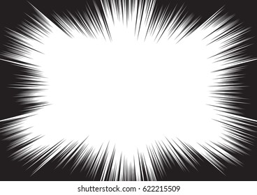 Background of radial lines for comic books. Manga speed frame, superhero action, explosion background. Black and white vector illustration