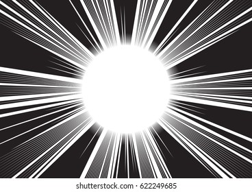 Background of radial lines for comic books. Manga speed frame, superhero action, explosion background. Black and white vector illustration