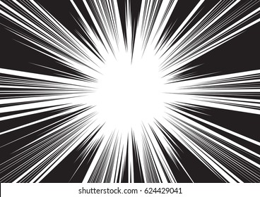 Background of radial lines for comic books. Manga speed frame, superhero action, explosion background. Black and white vector illustration