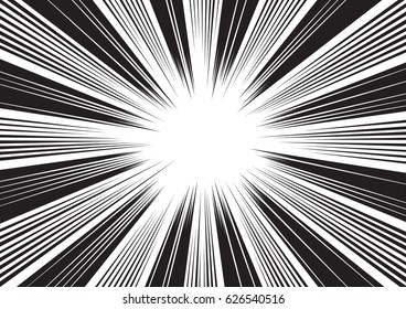 Background of radial lines for comic books. Manga speed frame, superhero action, explosion background. Black and white vector illustration