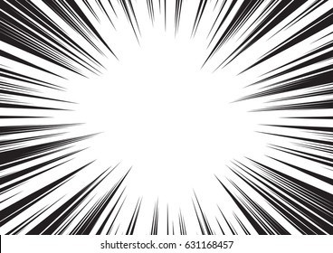 Background of radial lines for comic books. Manga speed frame, superhero action, explosion background. Black and white vector illustration