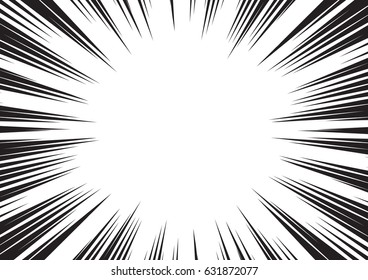 Background of radial lines for comic books. Manga speed frame, superhero action, explosion background. Black and white vector illustration