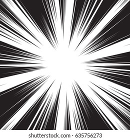 Background of radial lines for comic books. Manga speed frame, superhero action, explosion background. Black and white vector illustration