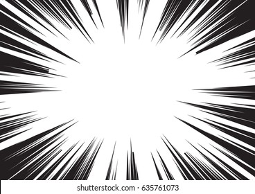 Background of radial lines for comic books. Manga speed frame, superhero action, explosion background. Black and white vector illustration