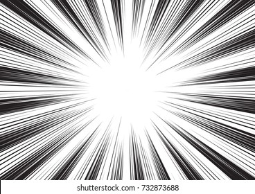 Background of radial lines for comic books. Manga speed frame, superhero action, explosion background. Black and white vector illustration
