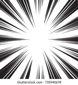 Background of radial lines for comic books. Manga speed frame, superhero action, explosion background. Black and white vector illustration