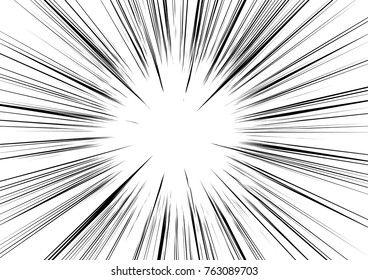 Background of radial lines for comic books. Manga speed frame, superhero action, explosion background. Black and white vector illustration