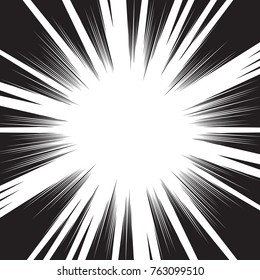 Background of radial lines for comic books. Manga speed frame, superhero action, explosion background. Black and white vector illustration