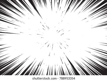 Background of radial lines for comic books. Manga speed frame, superhero action, explosion background. Black and white vector illustration