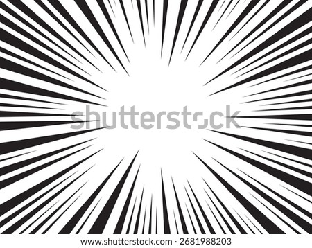 Background of radial lines for comic books. Manga speed frame, superhero action, explosion background. Black and white vector illustration