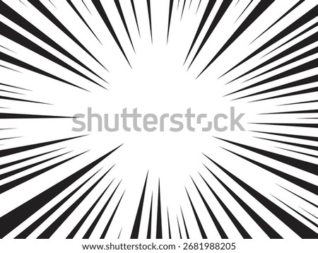 Background of radial lines for comic books. Manga speed frame, superhero action, explosion background. Black and white vector illustration