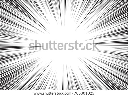 Background of radial lines for comic books. Manga speed frame, superhero action, explosion background. Black and white vector illustration