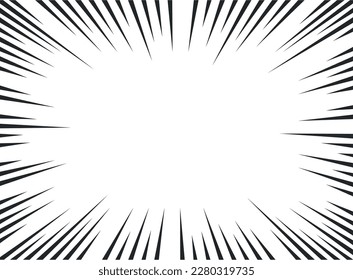 Background radial sharp lines for comic book motion manga effect monochrome border vector flat illustration. Speed splash stripes zoom energy transition anime movement disaster ray backdrop