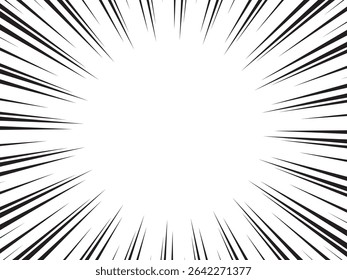 Plano de fundo de linhas de velocidade radial para quadrinhos. Plano de fundo de explosão monocromática. Ilustração vetorial.