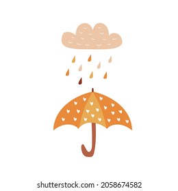 Background with rain drops and umbrella. Autumn theme. Can be used for card, invitation, t-shirt print