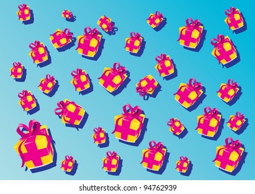 background with rain of gifts.