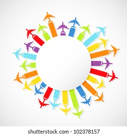 Background with rainbow airplanes. Vector illustration.
