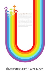 Background with rainbow airplanes. Vector illustration.