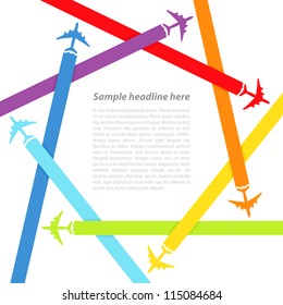 Background with rainbow airplanes. Vector illustration.