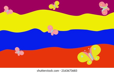 background with rainbow and butterflies