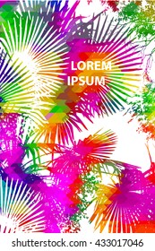 Background rainbow colored palms trees. Vector