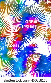 Background rainbow colored palms trees. Vector