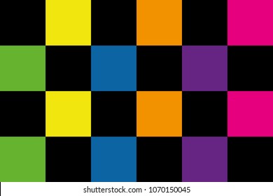 background of rainbow colored squares in yellow, orange, pink, green, blue and purple