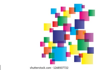 background of rainbow colored squares in yellow, orange, red, pink, green, blue and purple with copy space