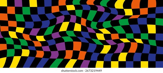Fondo de cuadrados de colores del arco iris en amarillo, naranja, rosa, verde, azul y púrpura
