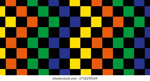 Fondo de cuadrados de colores del arco iris en amarillo, naranja, rosa, verde, azul y púrpura

