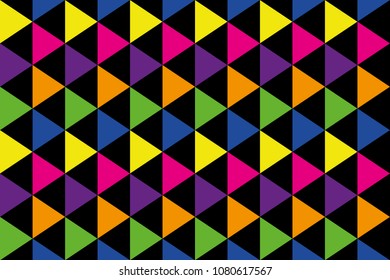 background of rainbow colored triangles in yellow, orange, pink, red, green, blue and purple
