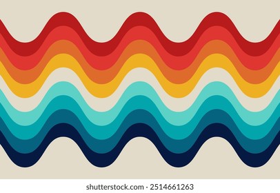 Background with rainbow colors, water waves pattern. Retro 70's style, abstract background stock illustration.