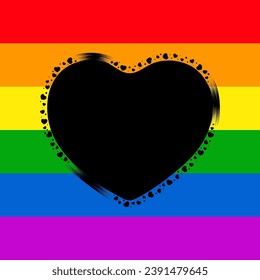 Hintergrund mit Regenbogenflagge und Herzsymbol. Farbvektorgrafik.