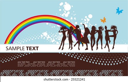 Background with rainbow and human silhouettes