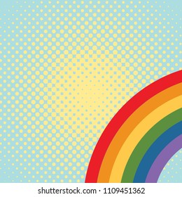 Background with rainbow on halftone. Vector illustration