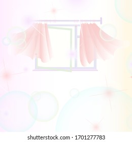 The background of a rainbow open window with curtains, from which a warm and magical light pours.