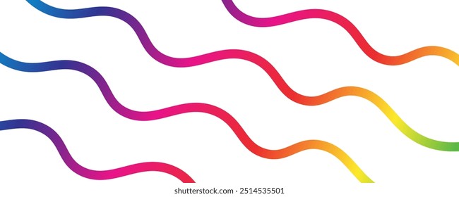 Background of rainbow squiggles. Dynamic lines of colourful curves. For banners, templates or posters. Minimalist creative print. Vector Illustration
