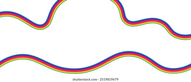 Hintergrund der Regenbogen-Schnörkel. Dynamische Linien bunter Kurven. Für Banner, Vorlagen oder Poster. Minimalistischer Kreativdruck. Vektorgrafik