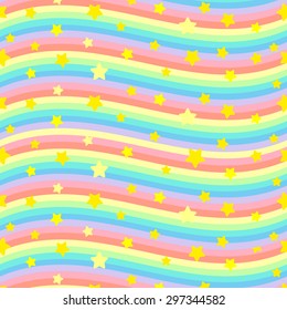 Background with rainbow and stars in the form of a wave