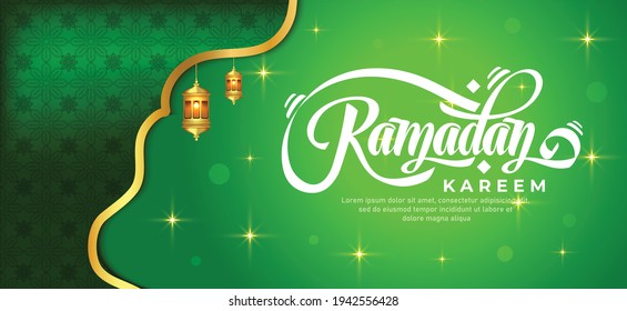 Background of Ramadan Kareem with a combination of green gradations with ornaments makes for an elegant blend.