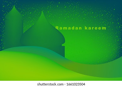 Background Ramadan Kareem Green landscape and mosque scenery. eid mubarak