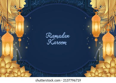Background Ramadan Kareem Islamic blue and gold luxury mandala