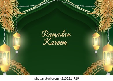 Antecedentes Ramadan Kareem Color islámico verde y dorado con elemento